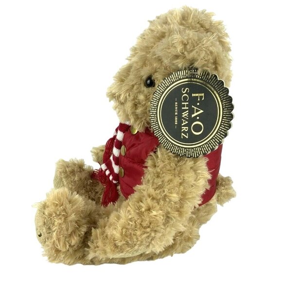 FAO Schwarz Teddy Bear 16 inch Plush Red Puffer Vest Striped Scarf - Picture 4 of 7